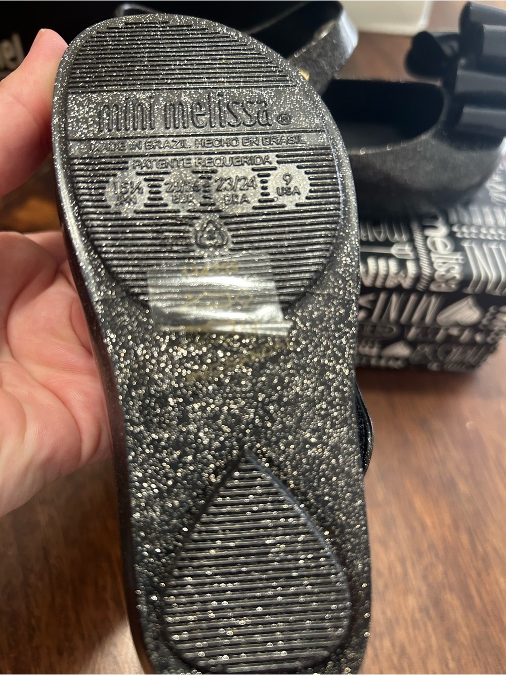 Mini Melissa Black Glitter Mary Jane Flats with Bow NWT - Picture 3 of 4